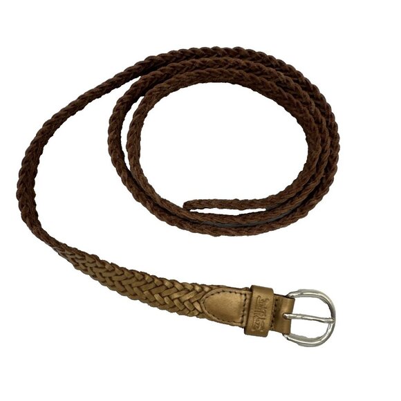 Levi's Belt Women size 105/42 Gold Braided Leather rounded Buckle greek god - Picture 3 of 7